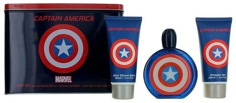 Marvel Captain America - Набор (edt/100ml + af/sh/balm/100ml + sh/gel/100 ml) — фото N1