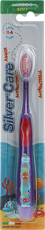 Детская зубная щетка "Silver Care Junior" от 2 до 6 лет, фиолетово-красная - Silver Care — фото N1