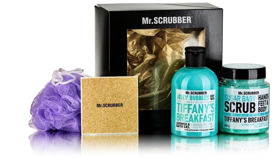 Подарунковий набір "Tiffany's Breakfast" - Mr.Scrubber (shower/gel/275ml + scrub/300g + shower/sponge)