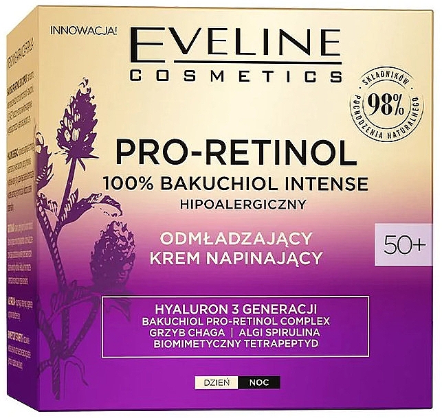 Омолоджувальний крем для обличчя 50+ - Eveline Cosmetics Pro-Retinol 100% Bakuchiol Rejuvenating Cream — фото N1
