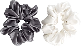 Набір резинок з натурального шовку, розмір M, сіра + біла - de Lure Scrunchie Set — фото N1