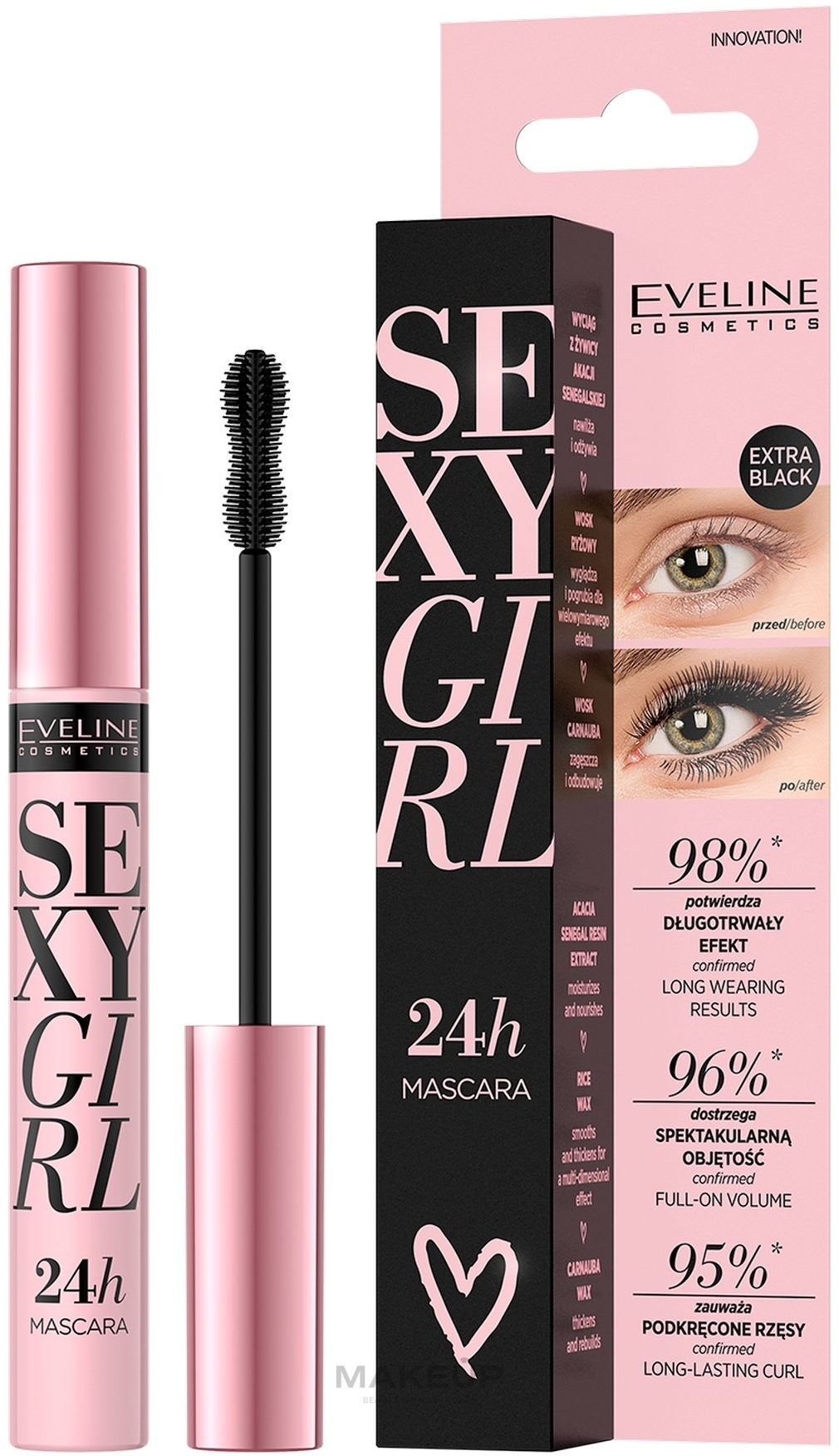 Туш для вій - Eveline Cosmetics Sexy Girl Volumizing Mascara 24h Stronger Long Lash Effect — фото Black