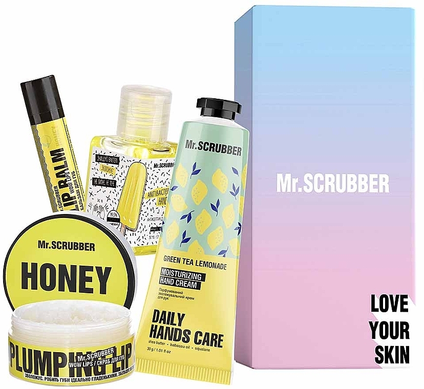 Набір - Mr.Scrubber Sweet Honey (lip/balm/5g + lip/scrub/50ml + h/cr/30ml + sanitizer/30ml)