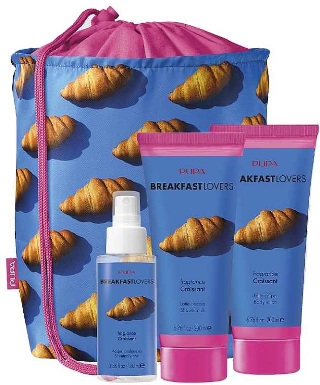 Набор - Pupa Breakfast Lovers Croissant (sh/milk/200ml + b/lot/200ml + scent/water/100ml + bag) — фото N1