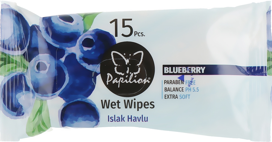 Влажные салфетки "Фрукт терапия черника", 15 шт - Papilion Wet Wipes Blueberry