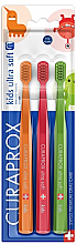 Парфумерія, косметика Набір зубних щіток для дітей 4-12 років, помаранчева + червона + зелена - Curaprox