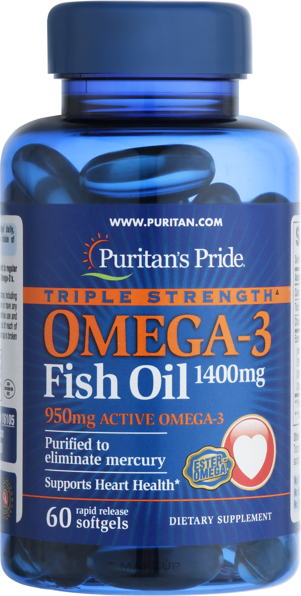Омега-3, у гелевих капсулах - Puritan's Pride Triple Strength Omega-3 Fish Oil 1400mg — фото 60шт
