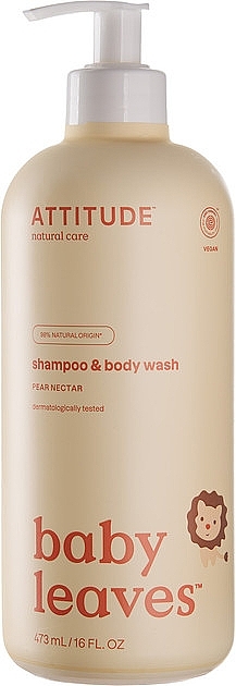 Гель-шампунь 2 в 1 для волосся і тіла з грушею - Attitude 2-In-1 Natural Shampoo and Body Wash Pear Nectar — фото N1