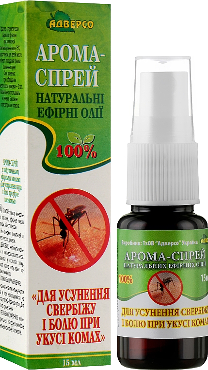Арома-спрей з натуральних ефірних олій "Усунення свербіжу і болю при укусі комах" - Адверсо — фото N2