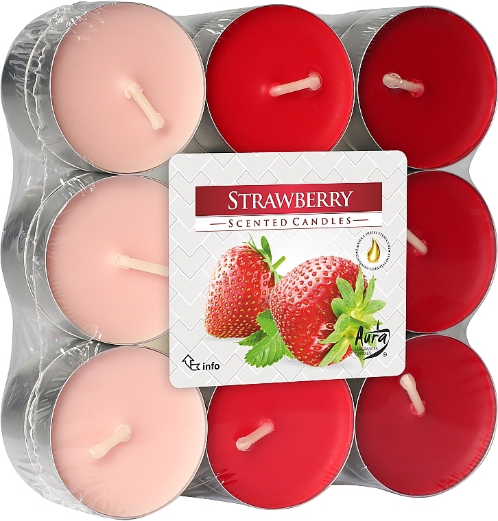 Чайні свічки "Полуниця", 18 шт. - Bispol Strawberry Scented Candles — фото N1