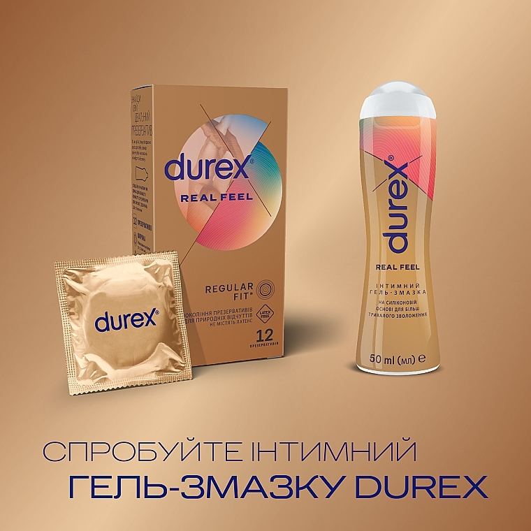 Презервативи з синтетичного латексу з силіконовою змазкою "Натуральні відчуття", безлатексні, 12 шт - Durex Real Feel Condoms — фото N5