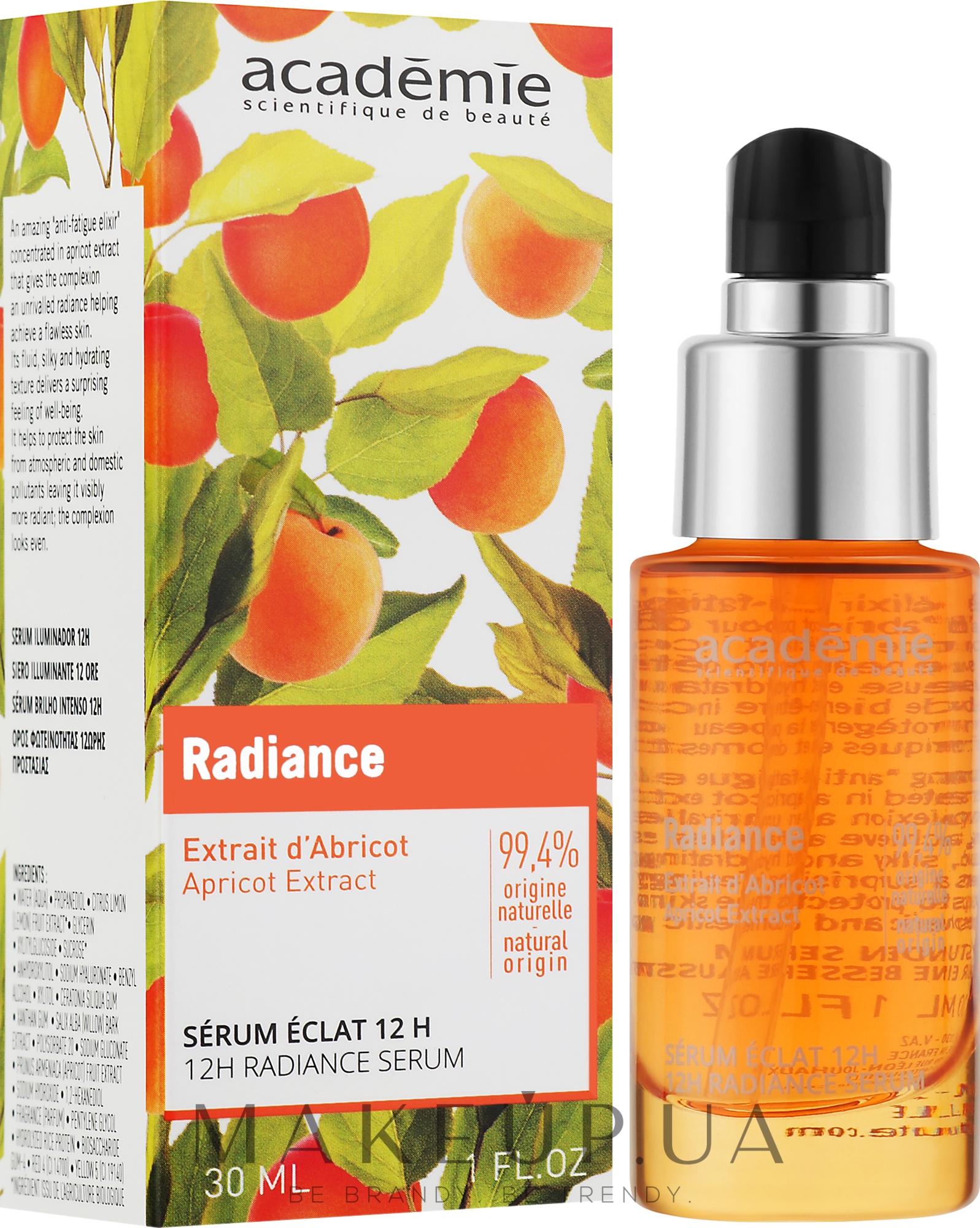 Абрикосова сироватка для обличчя «12 годин сяяння» - Academie Radiance 12H Serum — фото 30ml