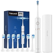Парфумерія, косметика Электрическая зубная щетка, белая - Fairywill P11 White Electric Toothbrush With 8 Bursh Heads & Travel Case