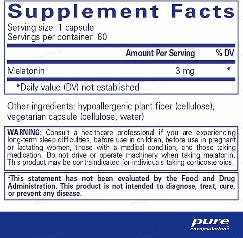 Диетическая добавка "Мелатонин" 3 мг, капсулы - Pure Encapsulations Melatonin — фото N3