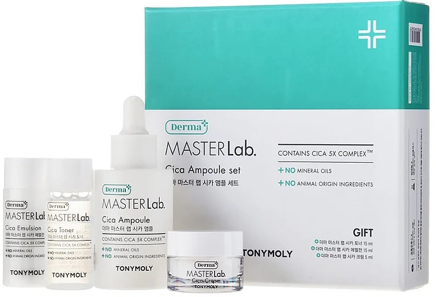 Набор - Tony Moly Derma Master Lab Cica Ampoule Set (ser/30ml + ton/15ml + emulsion/15ml + f/cr/5ml)