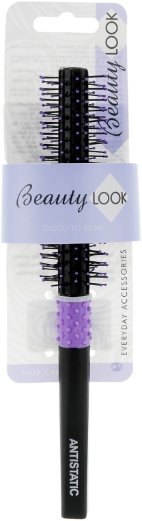 Расческа-браш для волос массажная, черно-фиолетовая - Beauty Look — фото N1