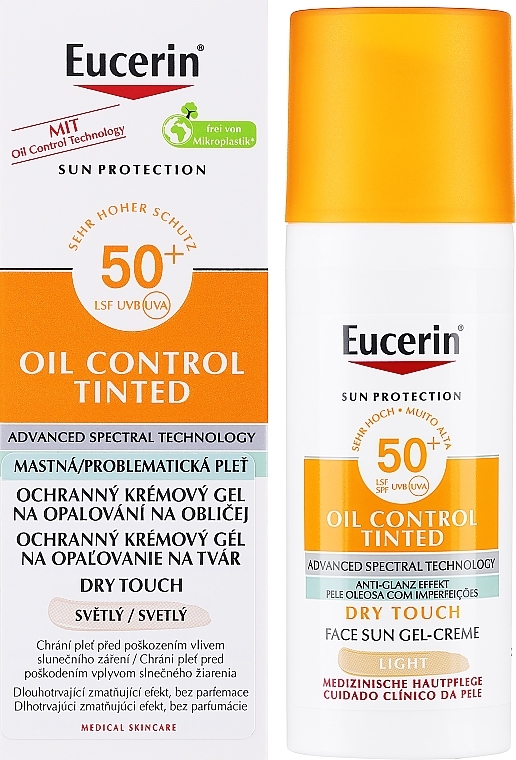 Солнцезащитный гель-крем для лица - Eucerin Oil Control Dry Touch Tinted Sun Gel-Cream Light SPF50+ — фото N2
