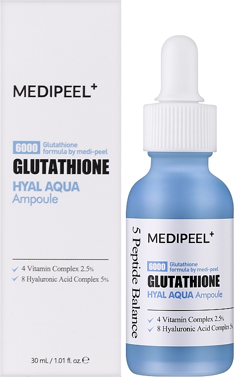 Глубокоувлажняющая витаминная сыворотка для выравнивания тона с глутатионом и пептидами - MEDIPEEL Glutathione Hyal Aqua Ampoule — фото N2
