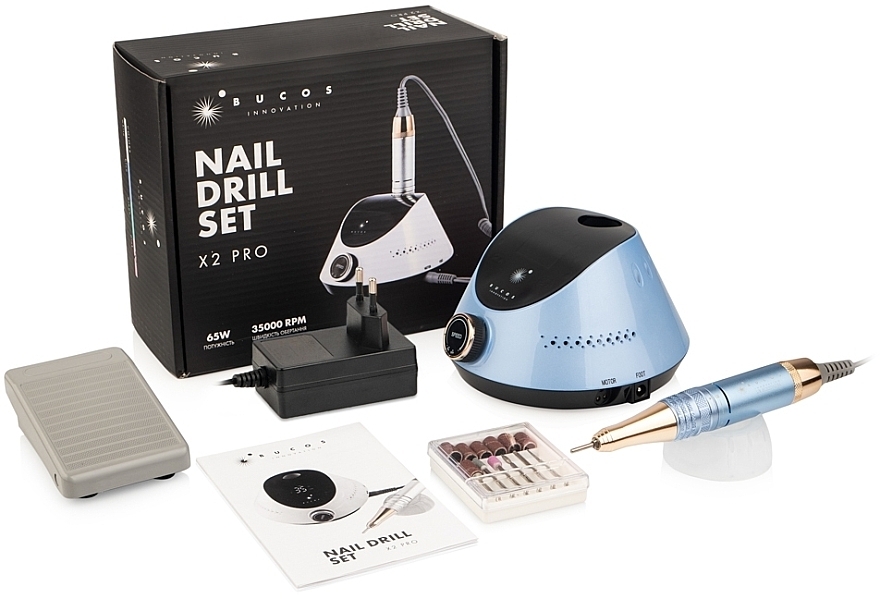 Фрезер для манікюру та педикюру, блакитний - Bucos Nail Drill X2 Pro Blue Ocean — фото N4