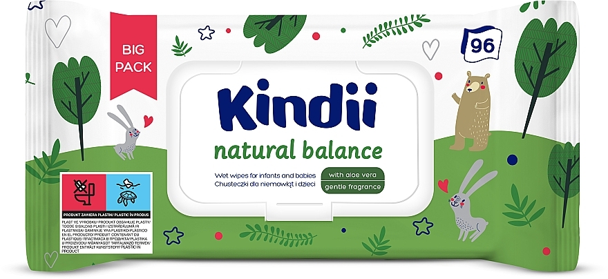 Дитячі вологі серветки, 96 шт. - Kindii Natural Balance Cleanic — фото N1