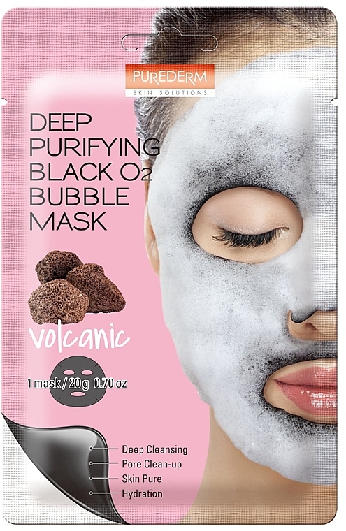Глубоко очищающая кислородная маска для лица - Purederm Deep Purifying Black O2 Bubble Mask Volcanic