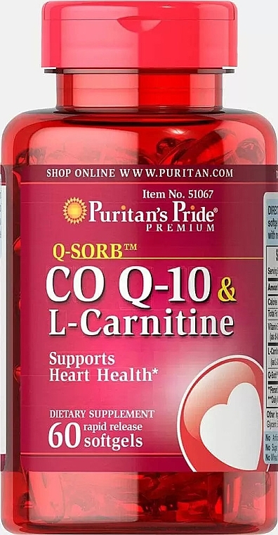 Пищевая добавка "Коензим Q-10 30 мг и L-карнитин" - Puritan's Pride Q-Sorb Co Q-10 30mg & L-Carnitine — фото N1