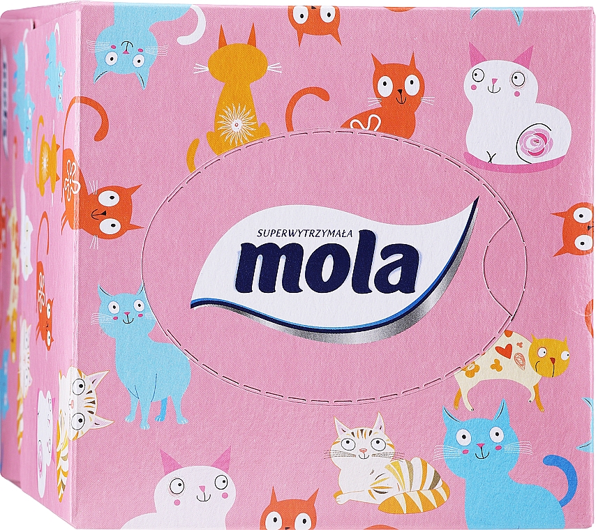 Тришарові серветки, рожева коробка з котиками - Mola Tissue — фото N1