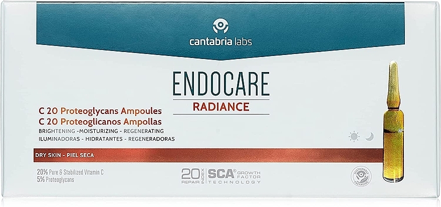 Ампули для обличчя з вітаміном С для сухої шкіри - Cantabria Labs Endocare C20 Proteoglycans Ampoules — фото N2