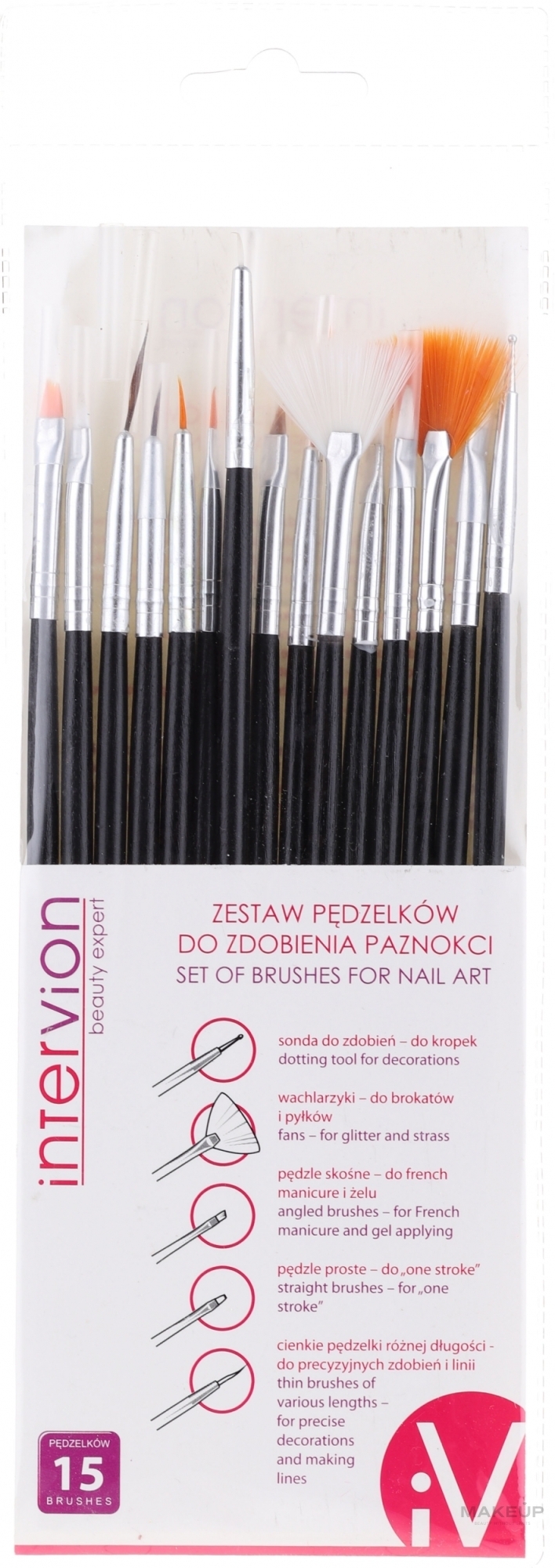 Inter-Vion - Набір пензлів для дизайну нігтів, 15 шт. — фото 15шт