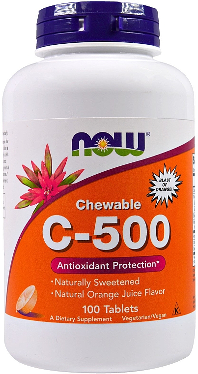 Жевательные таблетки C-500 со вкусом апельсинового сока - Now Foods C-500 Chewable Orange Juice Tablets — фото N1