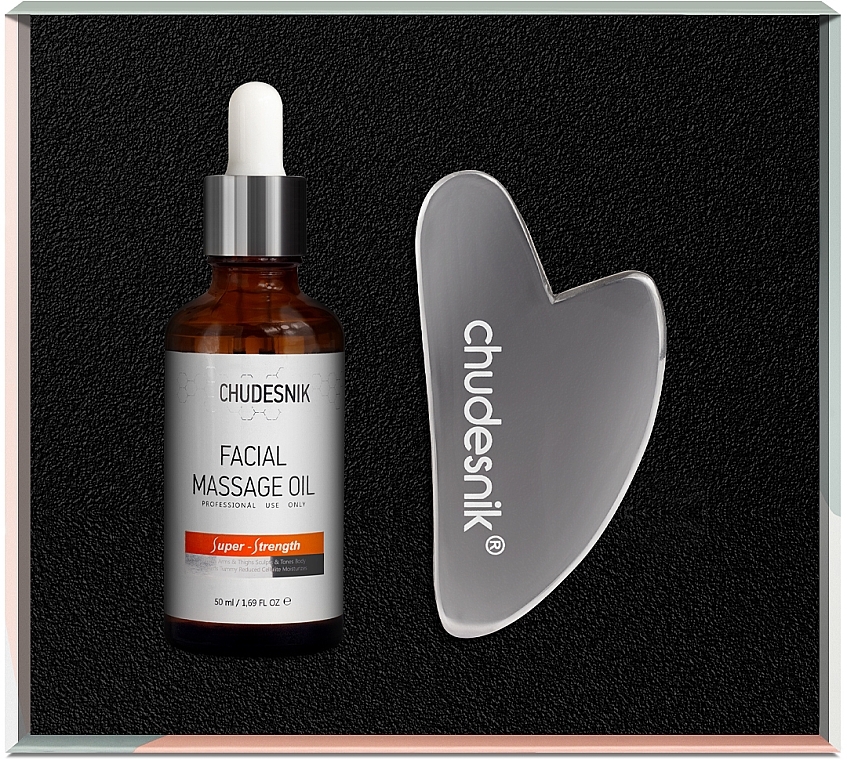 Массажный набор "Гуаша металлический + масло для лица" - Chudesnik (f/oil/50ml + massager) — фото N5