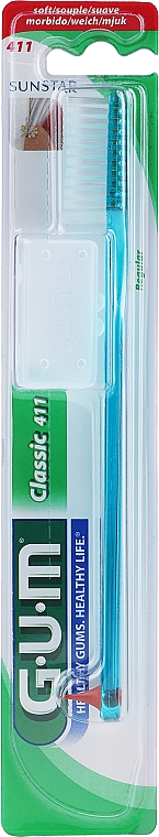 Зубная щетка "Classic 411", мягкая, бирюзовая - G.U.M Soft Regular Toothbrush — фото N1