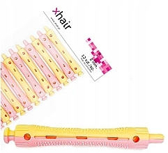 Бігуді-коклюшки для холодного завивання волосся, довжина 7 см, d8 мм, жовто-рожеві, 12 шт. - Xhair — фото N2
