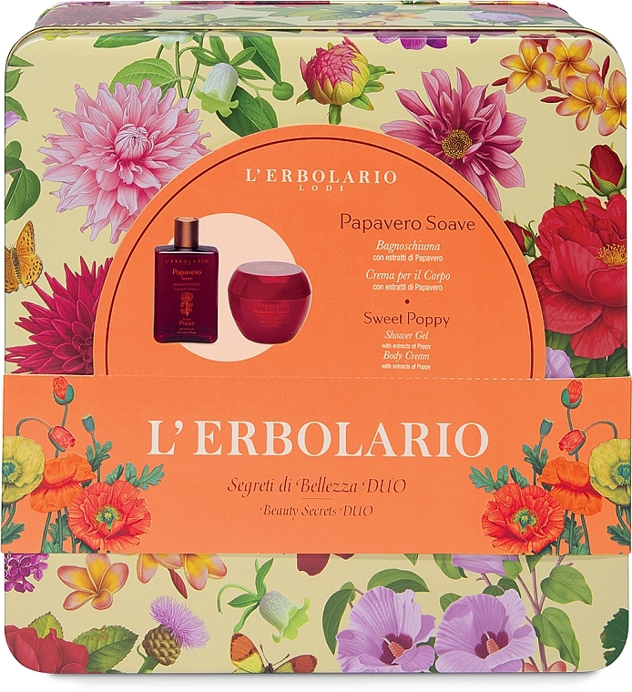 Набор - L'Erbolario Beauty Secrets Duo Sweet Poppy (sh/gel/250ml + b/cr/200ml) — фото N1