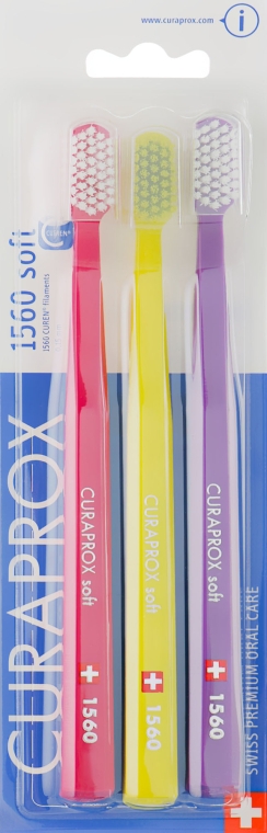 Набор зубных щеток "Soft", малиновая, салатовая, фиолетовая - Curaprox — фото N1