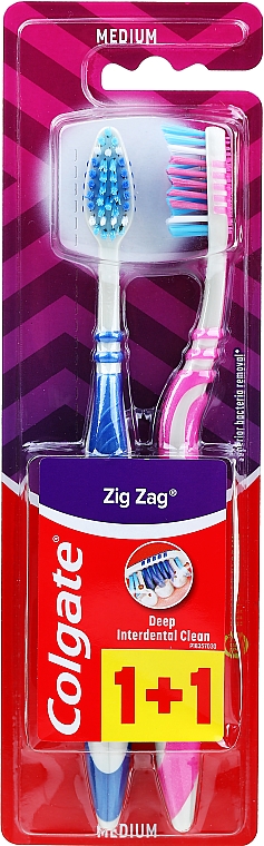 Зубная щетка "Зигзаг плюс" средняя, розовая + синяя - Colgate Zig Zag Plus Medium — фото N1