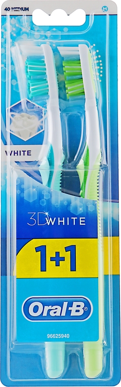 Набір зубних щіток, 40 середньої жорсткості, бірюзова + салатова - Oral-B Advantage 3D White 1+1