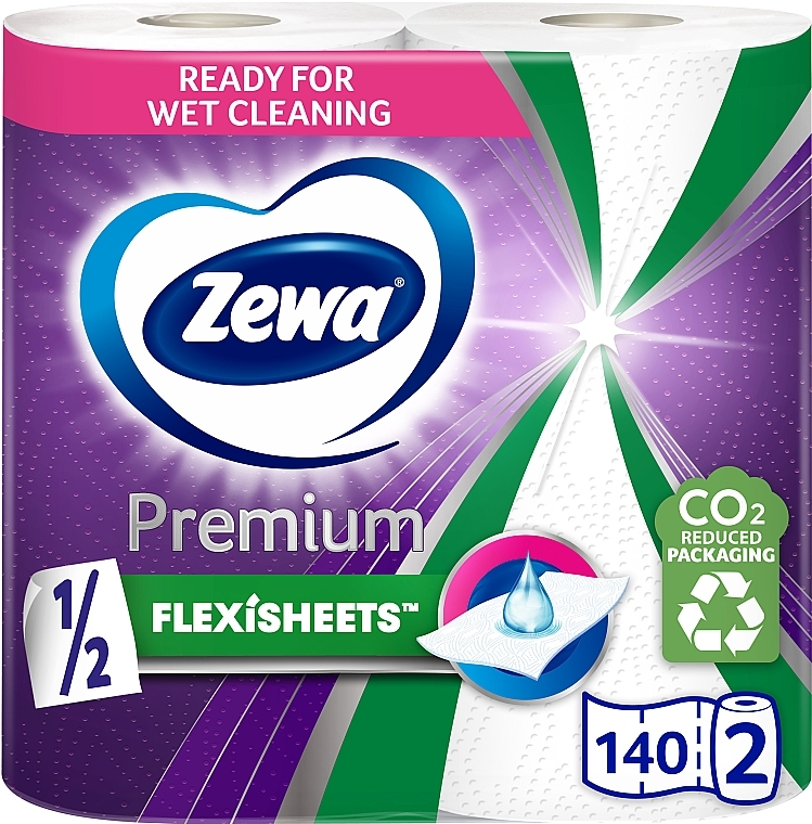 Бумажные полотенца, двухслойные, 2 рулона - Zewa Premium Extra Long Halfsheet 2 — фото N1