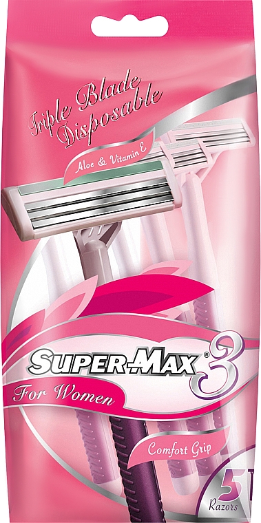 Набор бритв без сменных картриджей, 5 шт. - Super-Max Triple Blade 3 For Women — фото N1