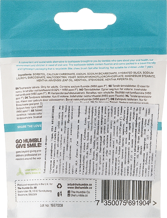 Таблетки для чистки зубов - The Humble Co Natural Toothpaste Tablets Fresh Mint with Flouride — фото N2