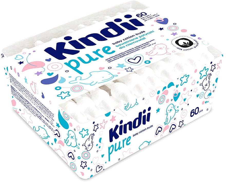 Детские ватные палочки, 60 шт - Kindii Kids Care Cotton Buds — фото N1