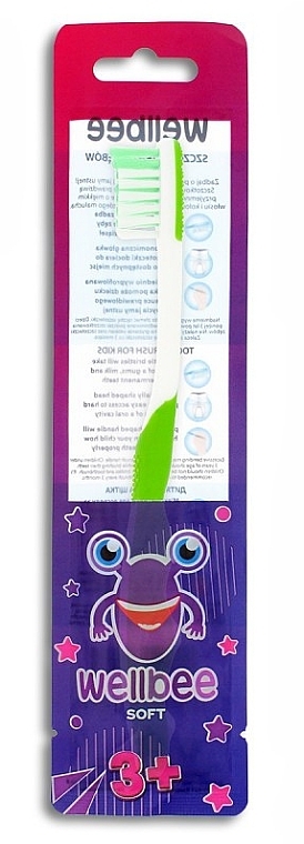 Дитяча зубна щітка, м'яка, від 3 років, біла з рожевим - Wellbee Toothbrush For Kids — фото N2