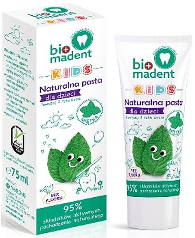 Натуральна зубна паста для дітей «М'ята», без фтору, з 3 років - Bio Madent Kids — фото N1