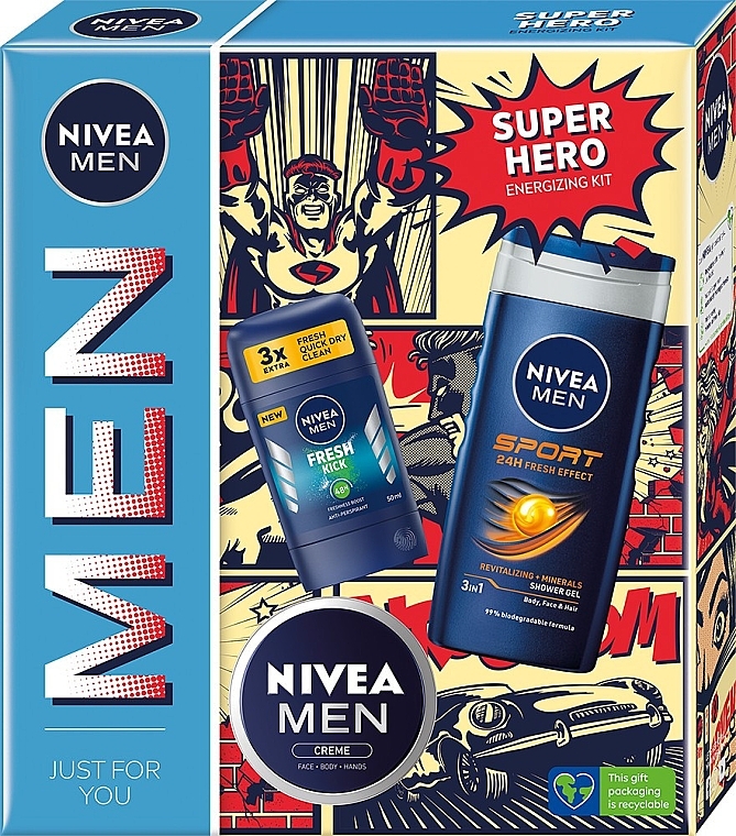 Набір - Nivea Men Super Hero Set (sh/gel/500ml + deo/50ml + b/cr/75ml) — фото N1