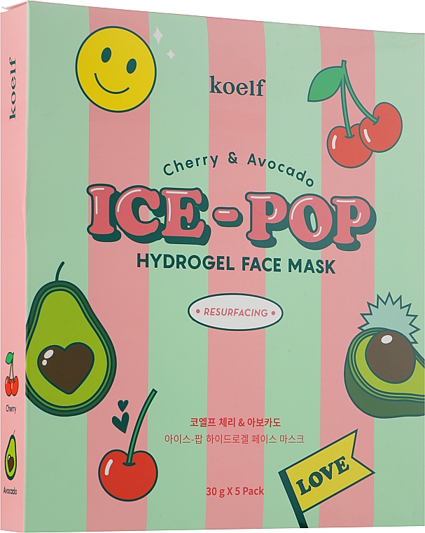 Гидрогелевая маска для лица с вишней и авокадо - Petitfee&Koelf Cherry & Avocado Ice-Pop Hydrogel Face Mask