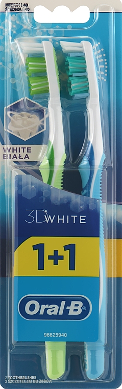 Набір зубних щіток, 40 середньої жорсткості, блакитна+салатова - Oral-B Advantage 3D White 1+1 — фото N1