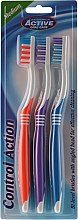 Набор зубных щеток средней жесткости, оранжевая + фиолетовая + голубая - Beauty Formulas Control Action Toothbrush — фото N1