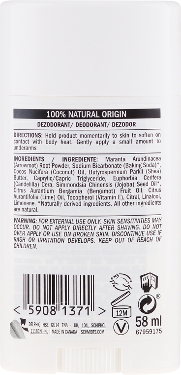 Натуральный дезодорант - Schmidt's Naturals Deodorant Stick Bergamot Lime — фото N2