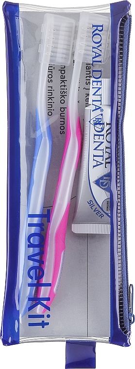 Набор - Royal Denta Travel Kit Silver (toothbrush/2pcs + toothpaste/20g + cosmetic bag/1pc) — фото N1