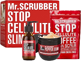 Парфумерія, косметика Набір "Схуднути до літа разом з Mr.Scrubber" - Mr.Scrubber Stop Cellulite Body (oil/100ml + cr/hot/250g + scrub/200g)